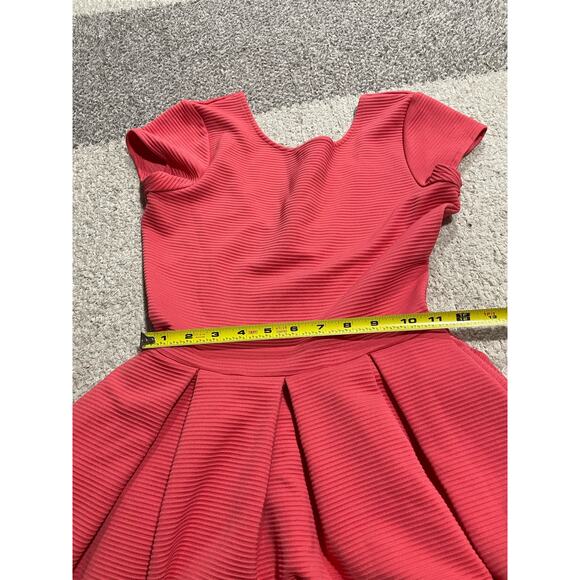 French Connection Dress Womens 2 Fit Flare Pockets Pleated Stretch Ribbed Coral - Picture 4 of 10